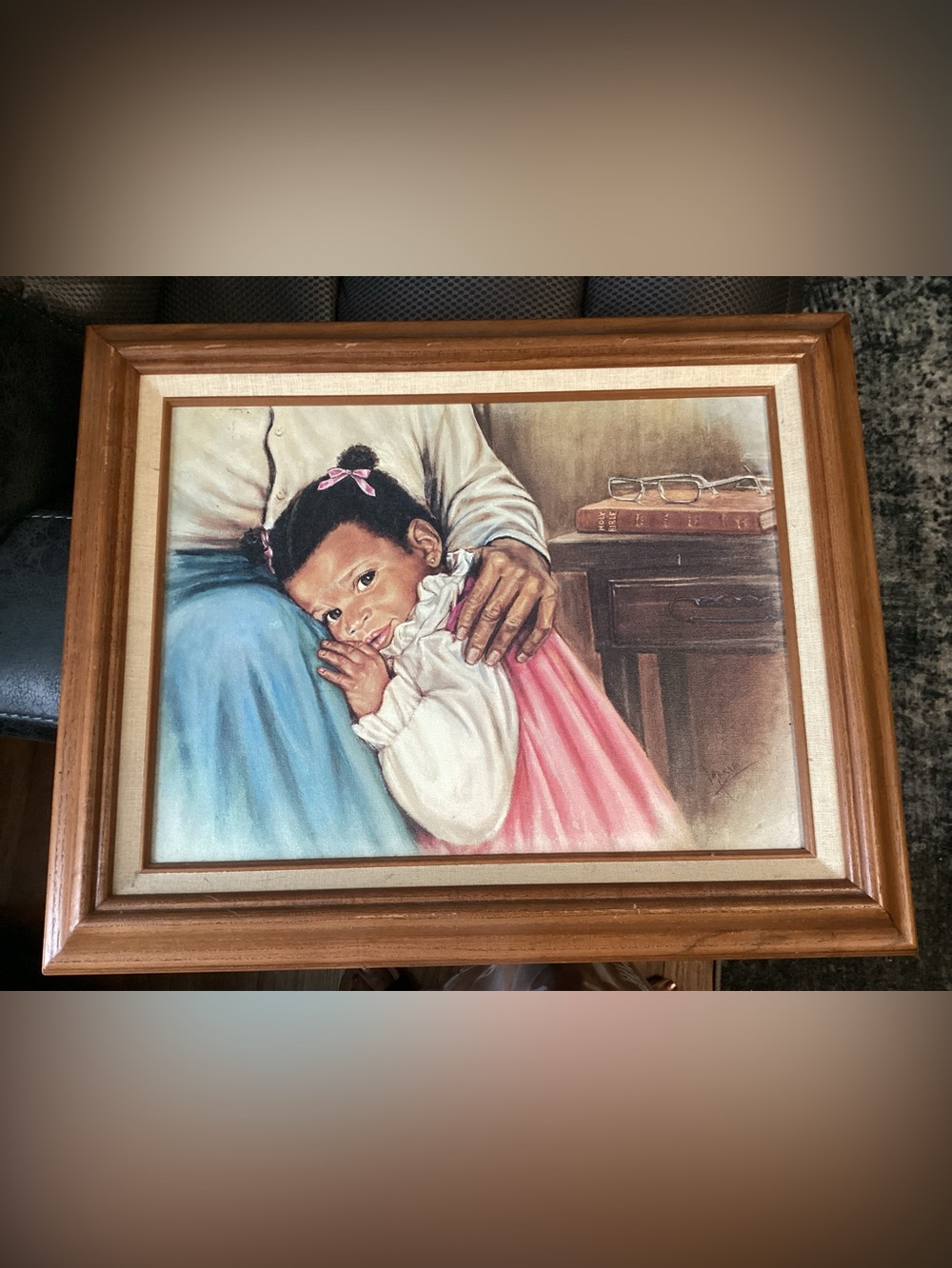 Framed Home Art Painting – 12x16  Grandma and Child Portrait